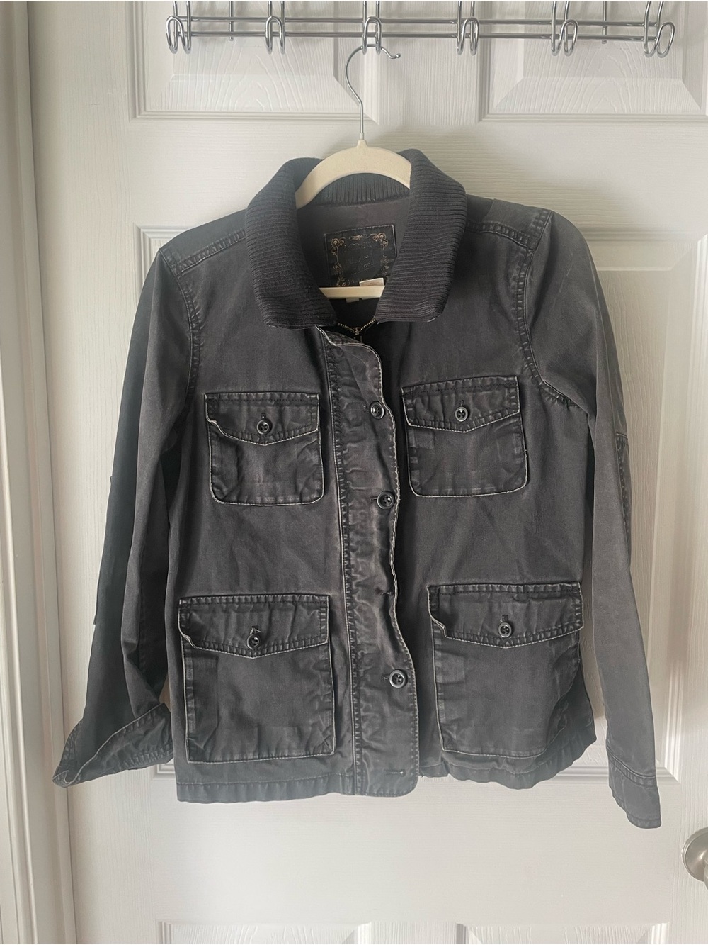 Distressed Black Utility Jacket with Rib Collar - J. Crew